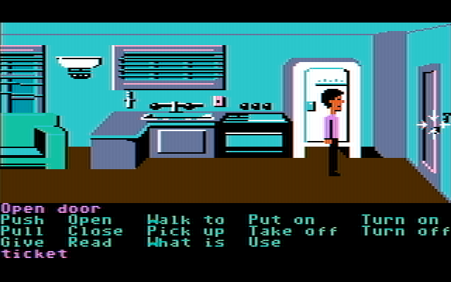 Zak McKracken and the Alien Mindbenders IBM PC/Compatibles Screenshot: Construct sentences to execute commands, like open this door.