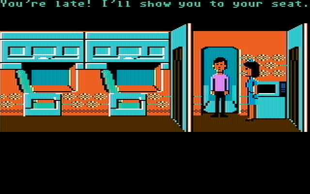 Zak McKracken and the Alien Mindbenders IBM PC/Compatibles Screenshot: Boarding the plane...