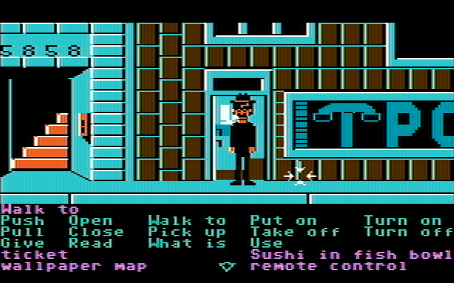 Zak McKracken and the Alien Mindbenders IBM PC/Compatibles Screenshot: Just outside the The Phone Company.