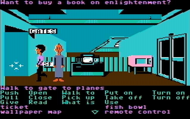 Zak McKracken and the Alien Mindbenders IBM PC/Compatibles Screenshot: Wait, should I buy a book on elightenment first?