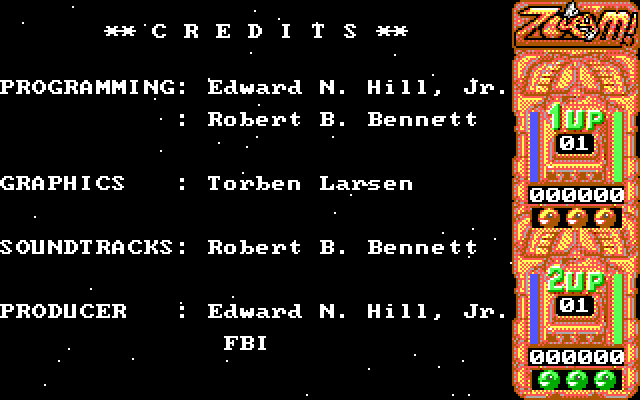 Zoom! IBM PC/Compatibles Screenshot: Game credits.
