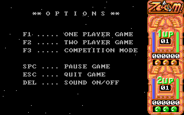 Zoom! IBM PC/Compatibles Screenshot: Game options.