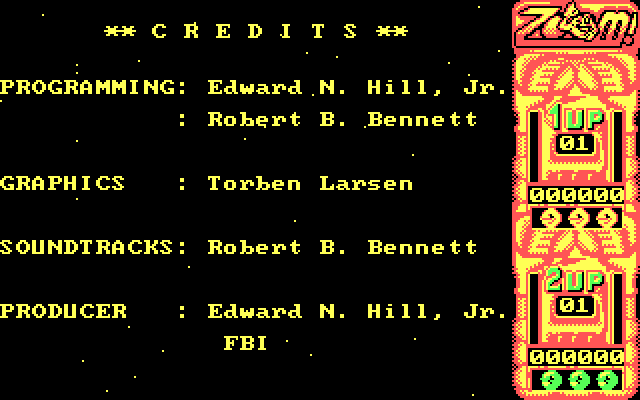 Zoom! IBM PC/Compatibles Screenshot: Game credits.