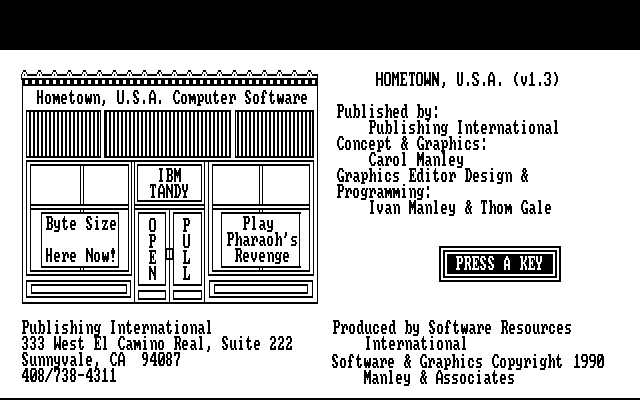 Hometown, U.S.A. IBM PC/Compatibles Screenshot: Title screen.