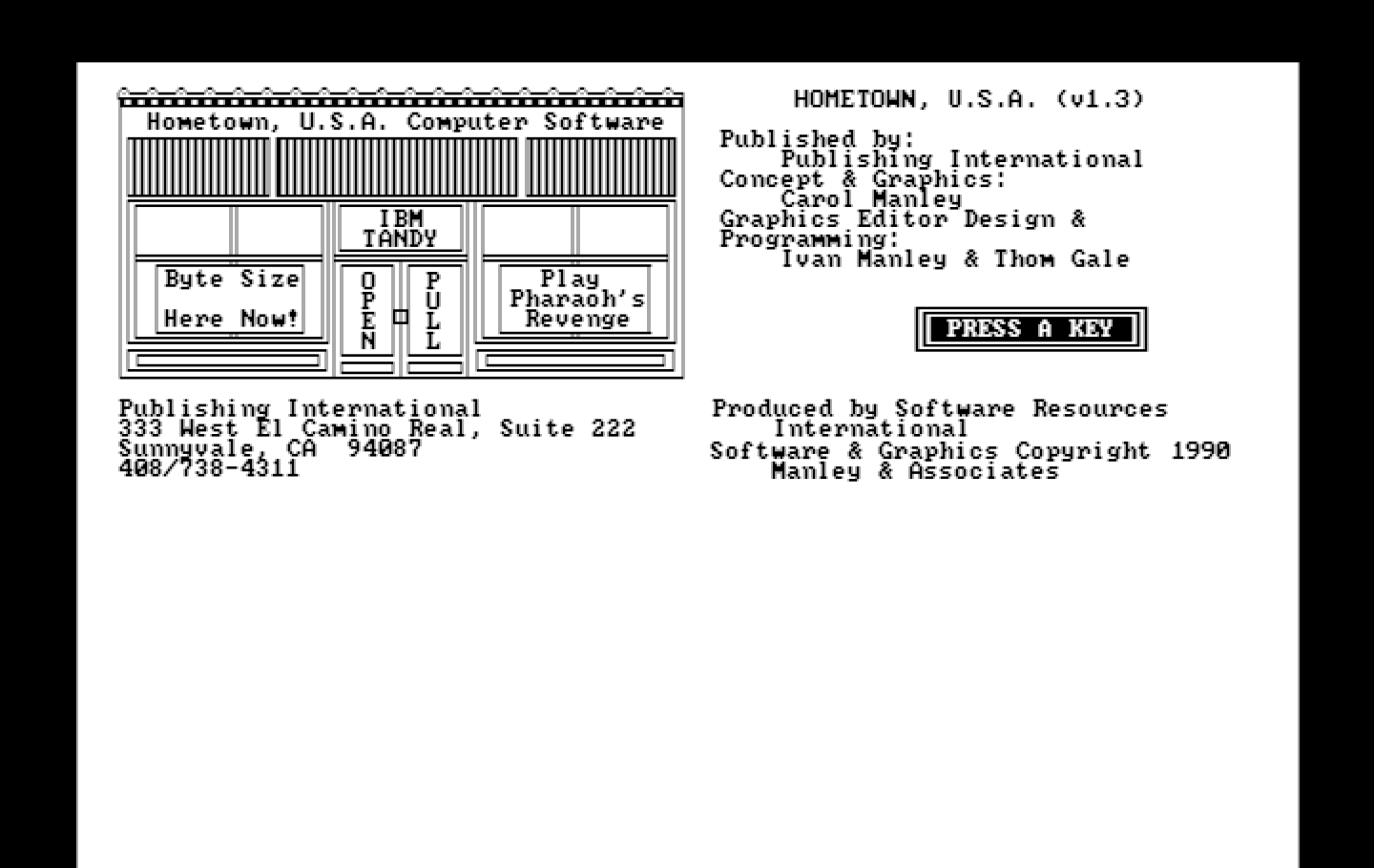 Hometown, U.S.A. IBM PC/Compatibles Screenshot: Title screen.