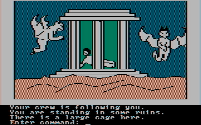Hi-Res Adventure #4: Ulysses and the Golden Fleece IBM PC/Compatibles Screenshot: I found a cage being guarded.
