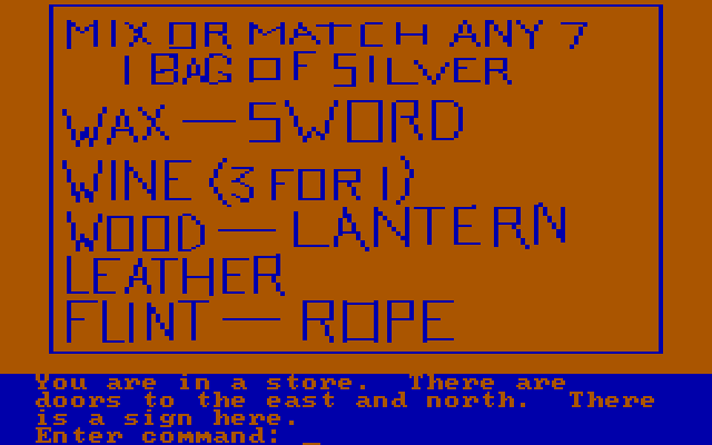 Hi-Res Adventure #4: Ulysses and the Golden Fleece IBM PC/Compatibles Screenshot: Here's what's for sale.