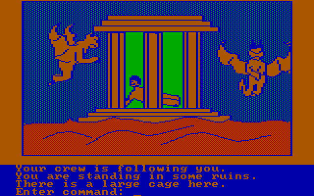 Hi-Res Adventure #4: Ulysses and the Golden Fleece IBM PC/Compatibles Screenshot: I found a cage being guarded.