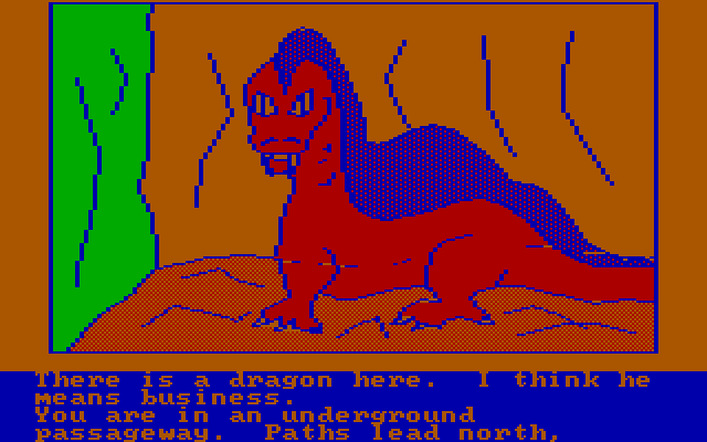 Hi-Res Adventure #4: Ulysses and the Golden Fleece IBM PC/Compatibles Screenshot: There is a dragon here!