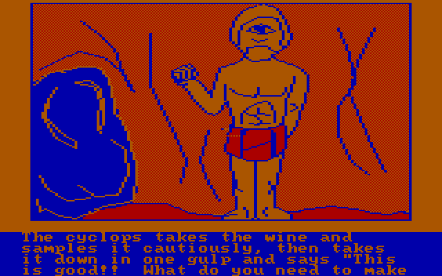 Hi-Res Adventure #4: Ulysses and the Golden Fleece IBM PC/Compatibles Screenshot: A cyclops has me trapped!