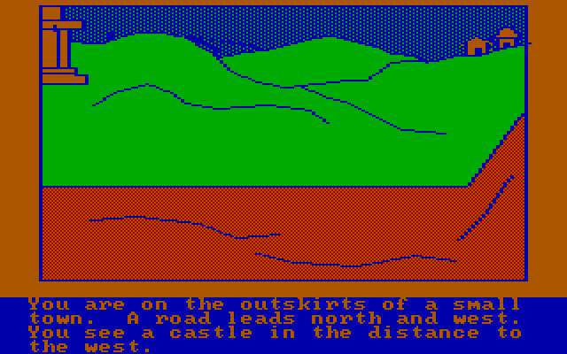 Hi-Res Adventure #4: Ulysses and the Golden Fleece IBM PC/Compatibles Screenshot: The outskirts of a small town.