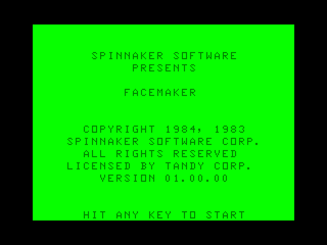 FaceMaker TRS-80 Color Computer Screenshot: Title screen.