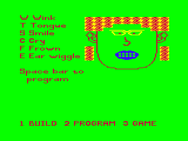 FaceMaker TRS-80 Color Computer Screenshot: Time to program the crazy face I built (color set 2).