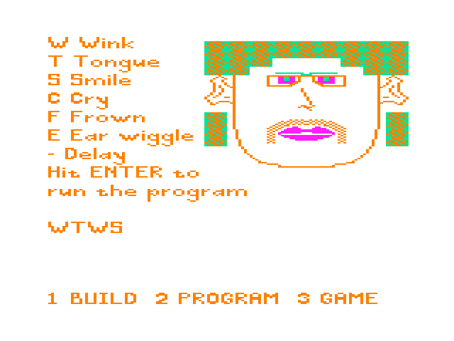 FaceMaker TRS-80 Color Computer Screenshot: After building a face, you can program it to do things... (color set 1).