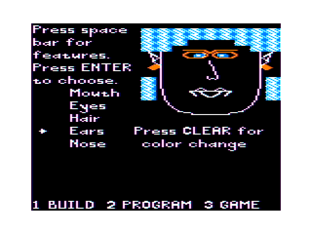 FaceMaker TRS-80 Color Computer Screenshot: Building a face (color set 3).