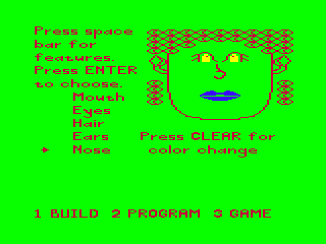 FaceMaker TRS-80 Color Computer Screenshot: Building a face (color set 2).