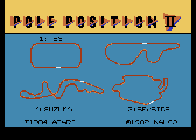 Pole Position II Atari 7800 Screenshot: Title screen.