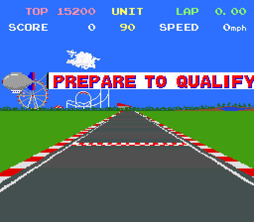 Pole Position II Arcade Screenshot: Prepare to qualify!