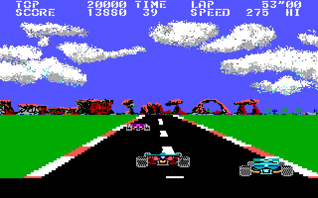 Pole Position II IBM PC/Compatibles Screenshot: Passing a car...