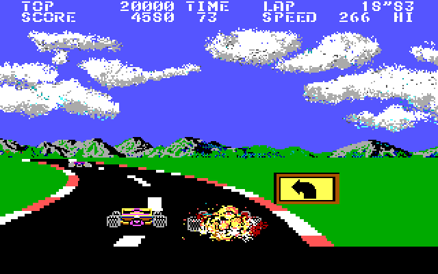 Pole Position II IBM PC/Compatibles Screenshot: Crashed on this mountanous racetrack.