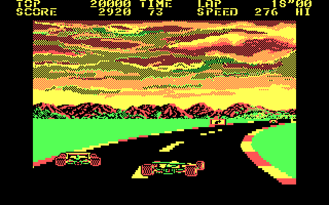 Pole Position II IBM PC/Compatibles Screenshot: A sharp turn...
