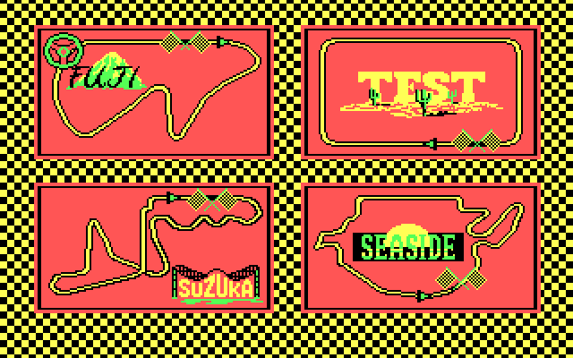 Pole Position II IBM PC/Compatibles Screenshot: Selecting a track...