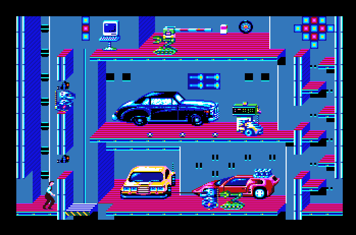 Impossible Mission II Apple IIgs Screenshot: There's a wall on this side, need to enter the room from the other side...