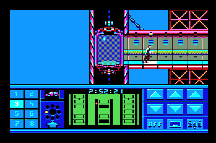 Impossible Mission II Apple IIgs Screenshot: Running through one of many hallways...