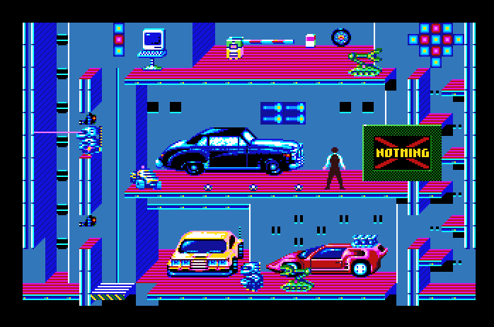 Impossible Mission II Apple IIgs Screenshot: Searching...and found nothing!