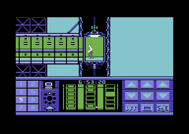 Impossible Mission II Commodore 64 Screenshot: There's a room to the left...head that way?