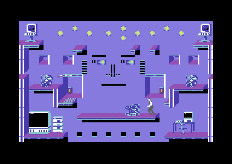 Impossible Mission II Commodore 64 Screenshot: The same room as before with the lights on.