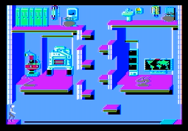 Impossible Mission II Apple II Screenshot: Don't fall off of the bottom of the screen!
