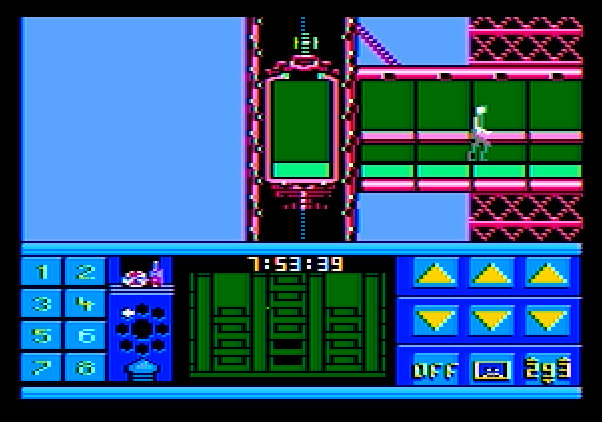 Impossible Mission II Apple II Screenshot: There are numerous rooms to search!