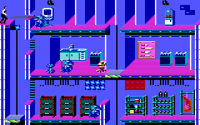 Impossible Mission II IBM PC/Compatibles Screenshot: Most rooms have numerous guard robots.