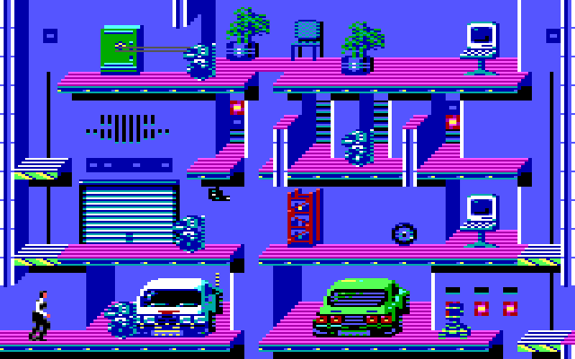 Impossible Mission II IBM PC/Compatibles Screenshot: Looks like this is the garage...