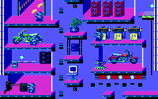 Impossible Mission II IBM PC/Compatibles Screenshot: Don't rush into a room or you might get caught by surprise.