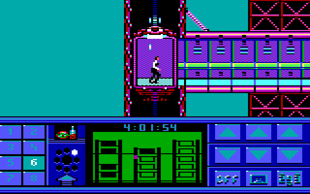 Impossible Mission II IBM PC/Compatibles Screenshot: Use the elevator to reach different rooms.