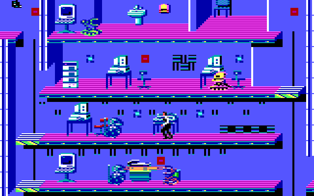 Impossible Mission II IBM PC/Compatibles Screenshot: Some rooms, like this one, have lots of places to search...