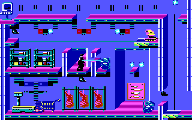 Impossible Mission II IBM PC/Compatibles Screenshot: Zapped by a security robot.