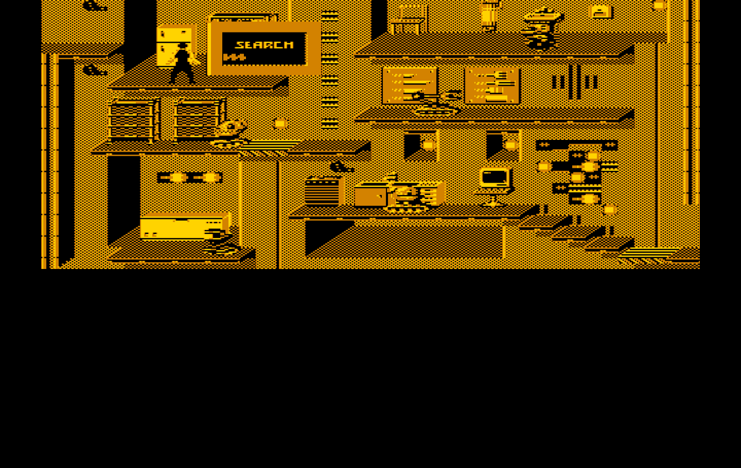 Impossible Mission II IBM PC/Compatibles Screenshot: Searching for clues...