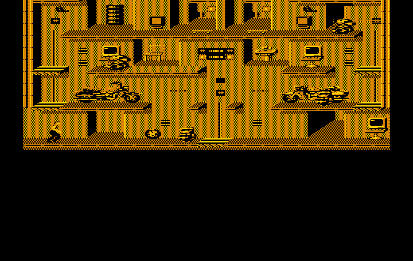 Impossible Mission II IBM PC/Compatibles Screenshot: One of the many rooms to search.