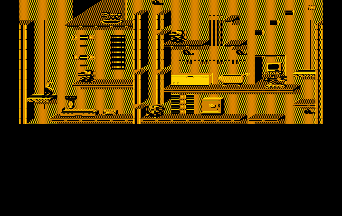 Impossible Mission II IBM PC/Compatibles Screenshot: Some platforms move horizontally or vertically to help you reach new locations.
