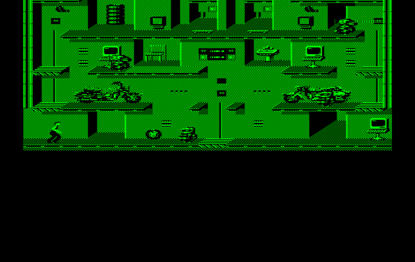 Impossible Mission II IBM PC/Compatibles Screenshot: One of the many rooms to search.