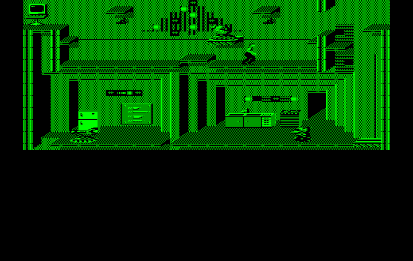 Impossible Mission II IBM PC/Compatibles Screenshot: Some robots like to move the platforms around which can mess up your strategy.