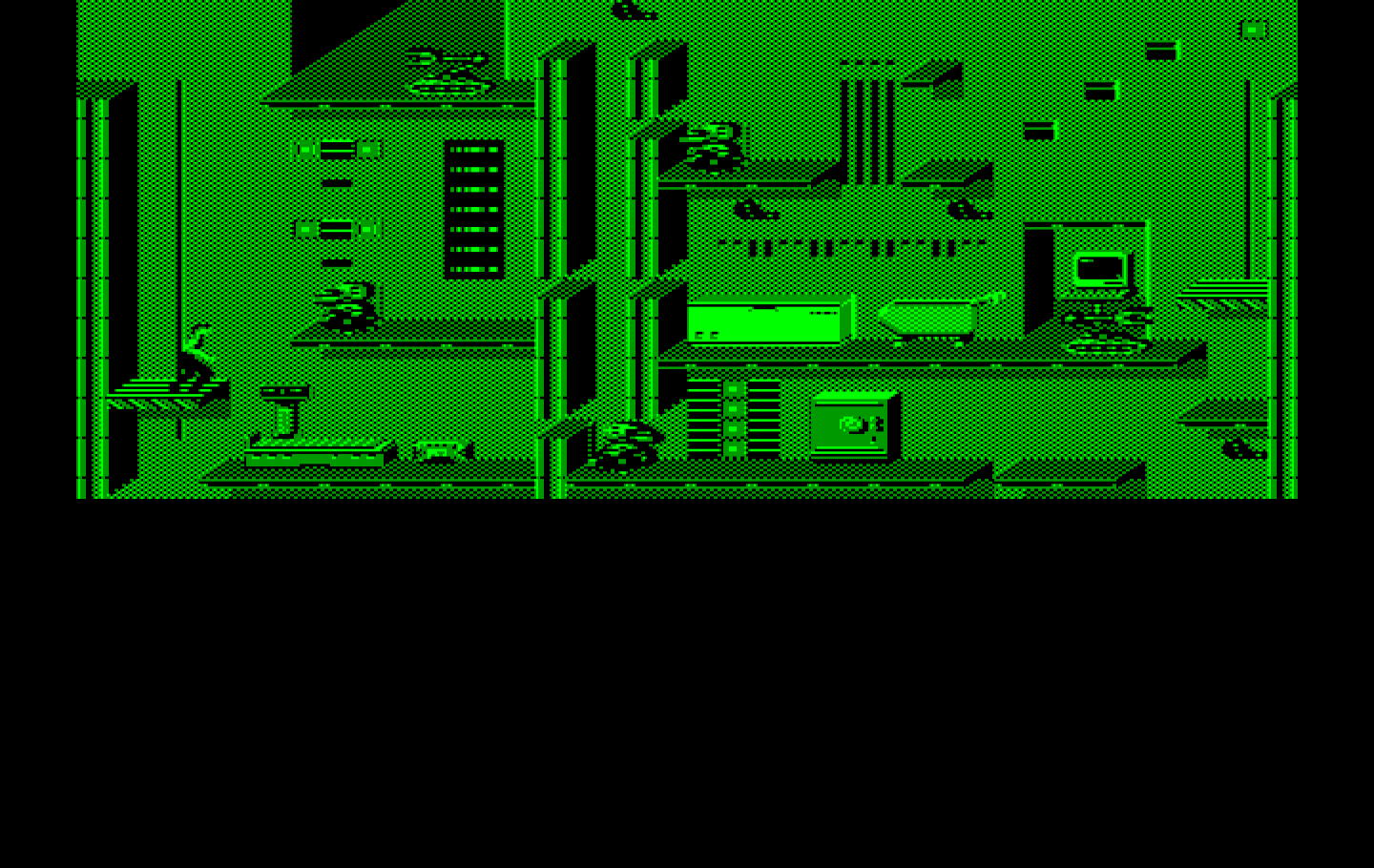 Impossible Mission II IBM PC/Compatibles Screenshot: Some platforms move horizontally or vertically to help you reach new locations.