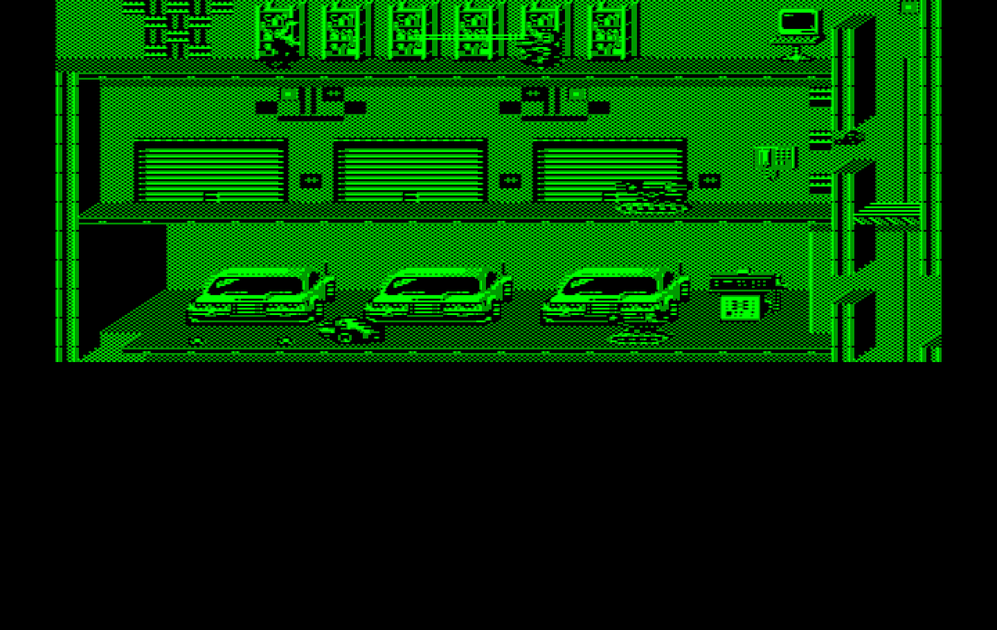 Impossible Mission II IBM PC/Compatibles Screenshot: Don't get zapped by security robots when searching.