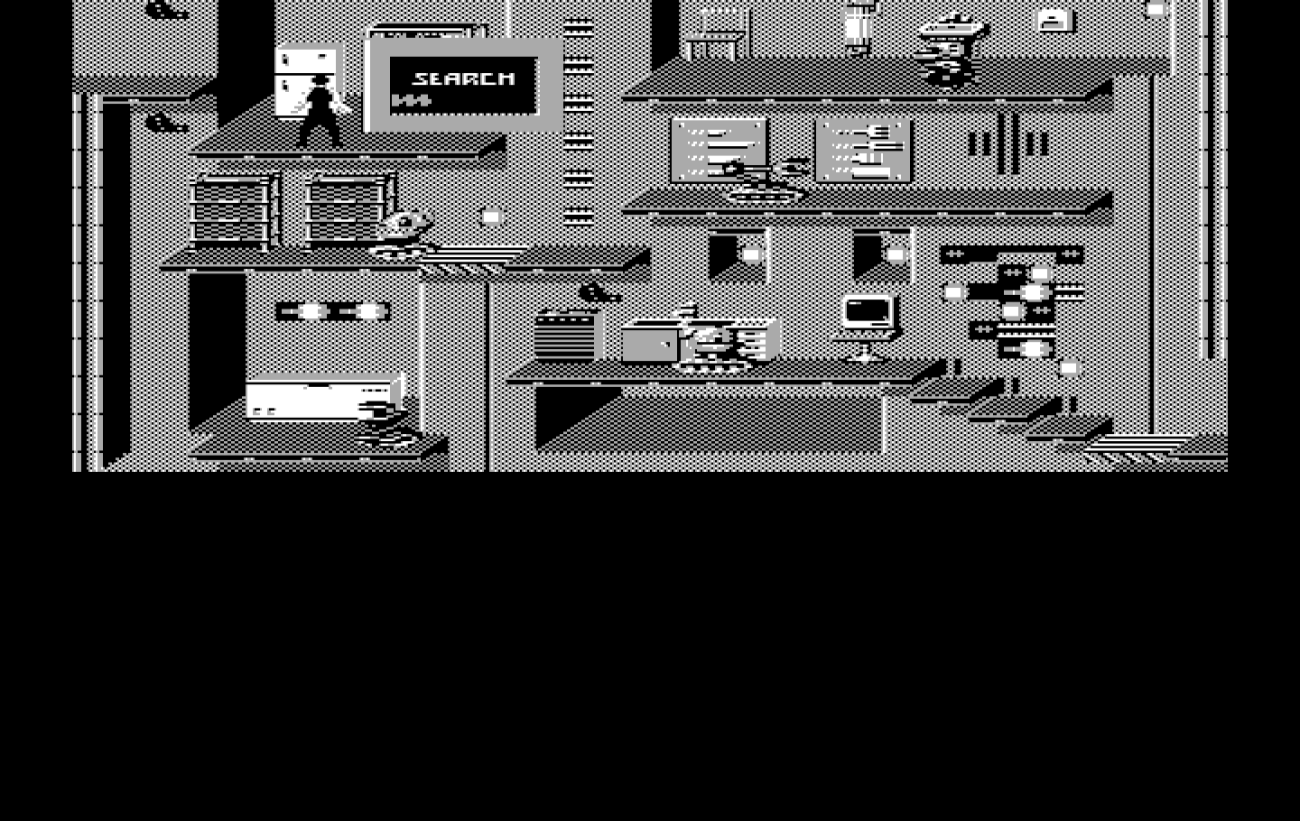Impossible Mission II IBM PC/Compatibles Screenshot: Searching for clues...
