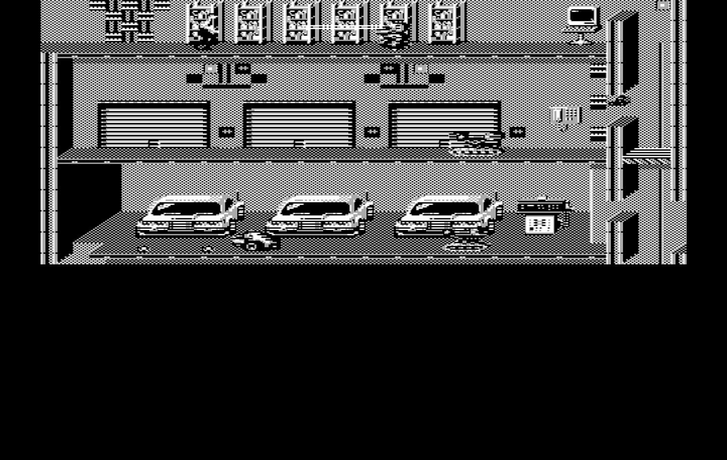 Impossible Mission II IBM PC/Compatibles Screenshot: Don't get zapped by security robots when searching.
