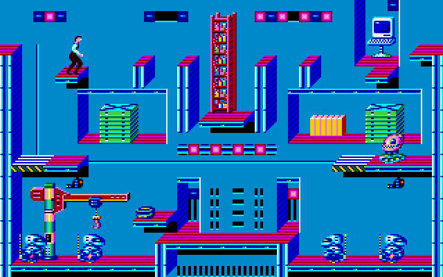 Impossible Mission II Amiga Screenshot: One of the numerous rooms to search.