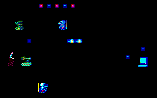Impossible Mission II Amiga Screenshot: In some rooms the lights are out so you can't see the platforms.